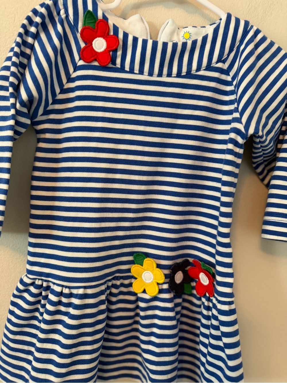 Florence Eiseman Blue & White Striped Kids Dress with Flowers - Picture 2 of 3